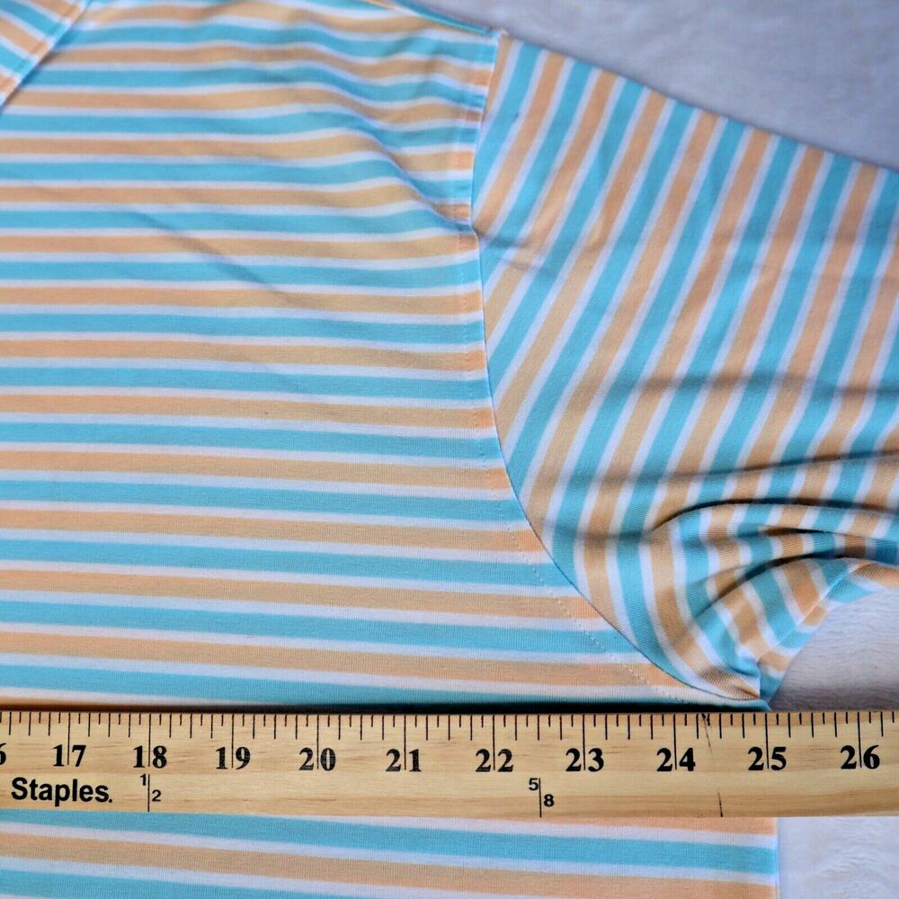 Peter Millar Seaside Men's Golf Performance Polo Orange/Blue Stripes Size XL - Picture 3 of 6